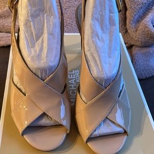 Michael Kors beige, patten, leather sling back heels